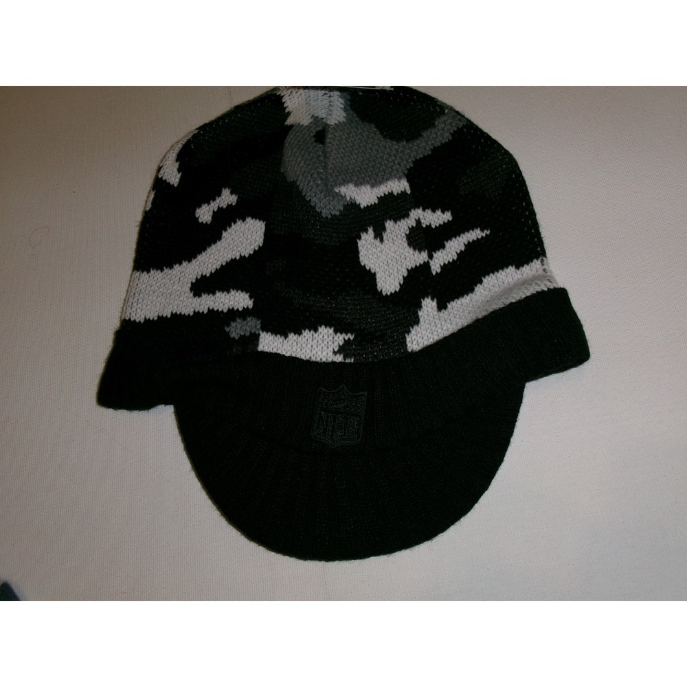 NFL SHIELD CAMO REEBOK  2008 KNIT BEANIE TOBOGGAN Y2K 00s HAT CAP VINTAGE BK